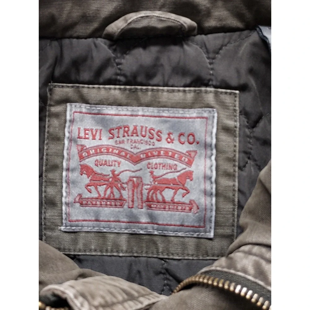 Levis Men Field Jacket S Brown Utility Zip Front Stand Collar Pockets Workwear